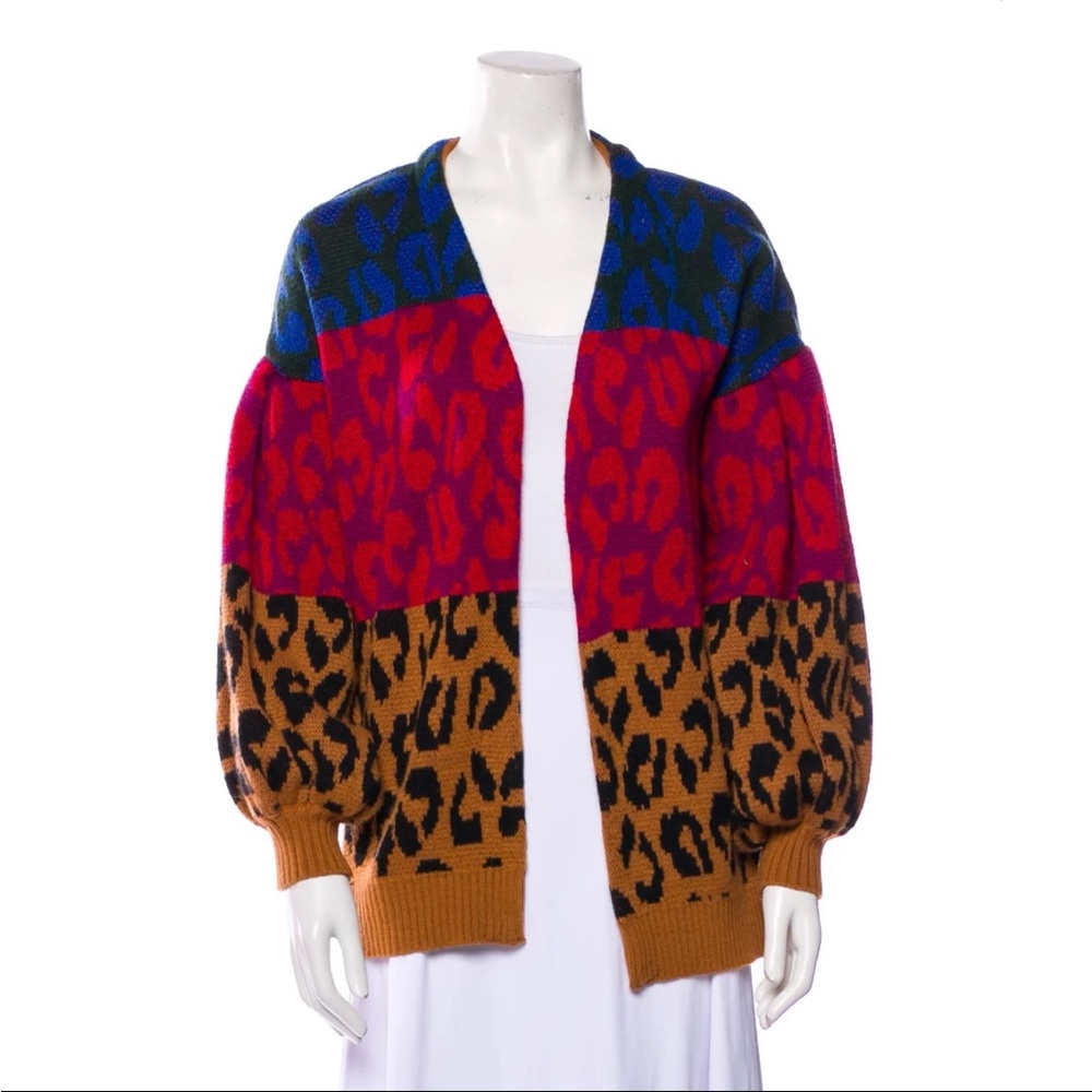Farm Rio Open Cardigan Mixed Leopard Pattern